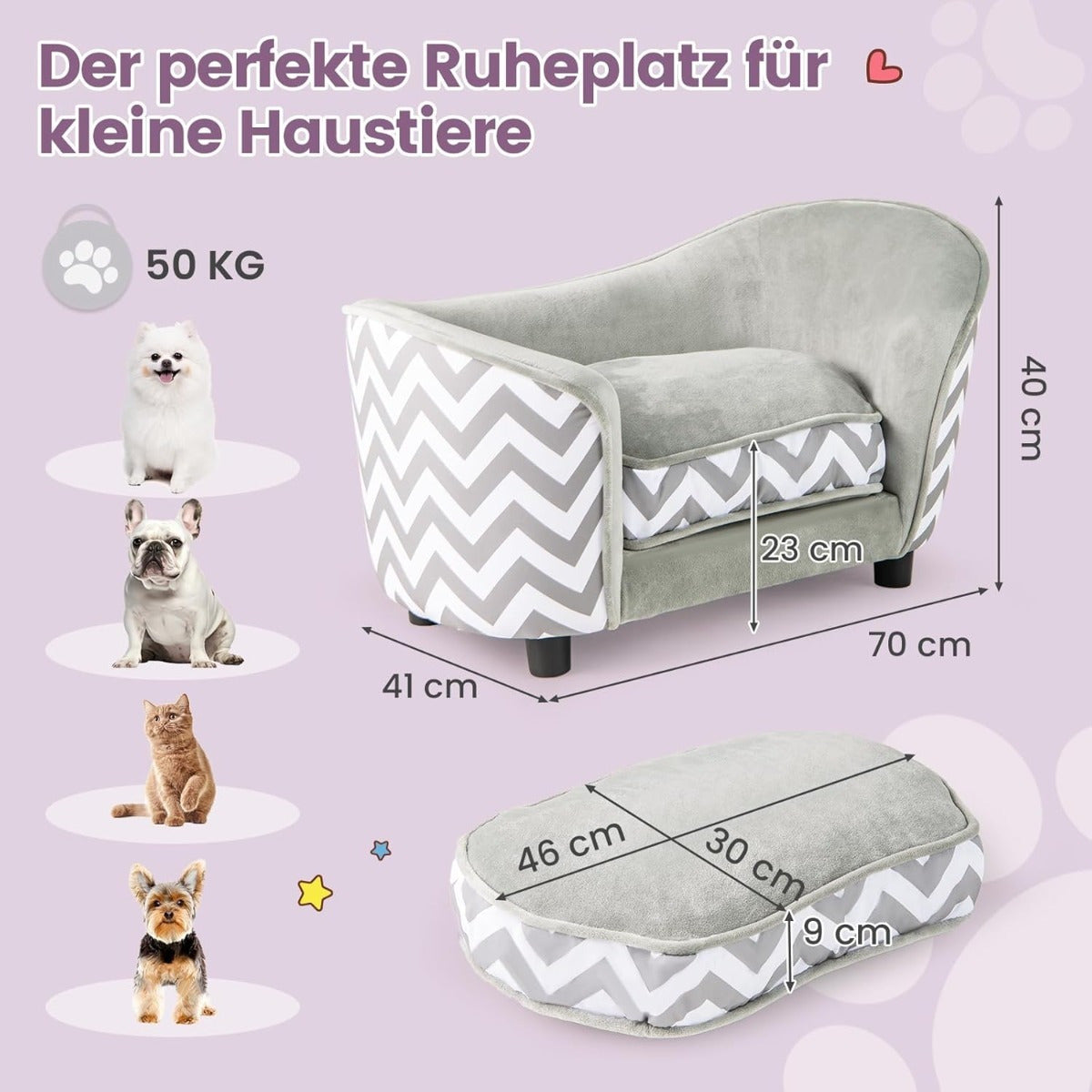 Coast Deluxe Honden- en Kattenbank 69,5x40x40,5 cm - Grijs/Wit - Comfortabel Huisdieren Sofa met Opbergruimte