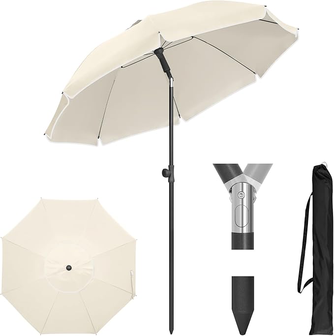 Woltu Balkonparasol Ø155 cm - Beige - UPF 50+ UV-Bescherming - In Hoogte Verstelbaar & Kantelbaar - Draagbare Parasol voor Balkon, Tuin en Strand