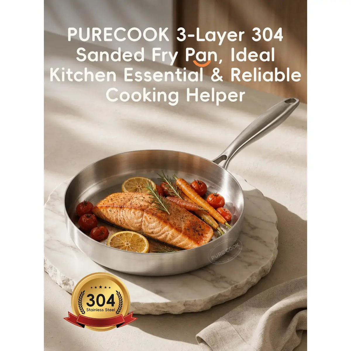 PURE COOK 304 drielaagse RVS koekenpan - 20 cm - inductiegeschikt - zonder deksel