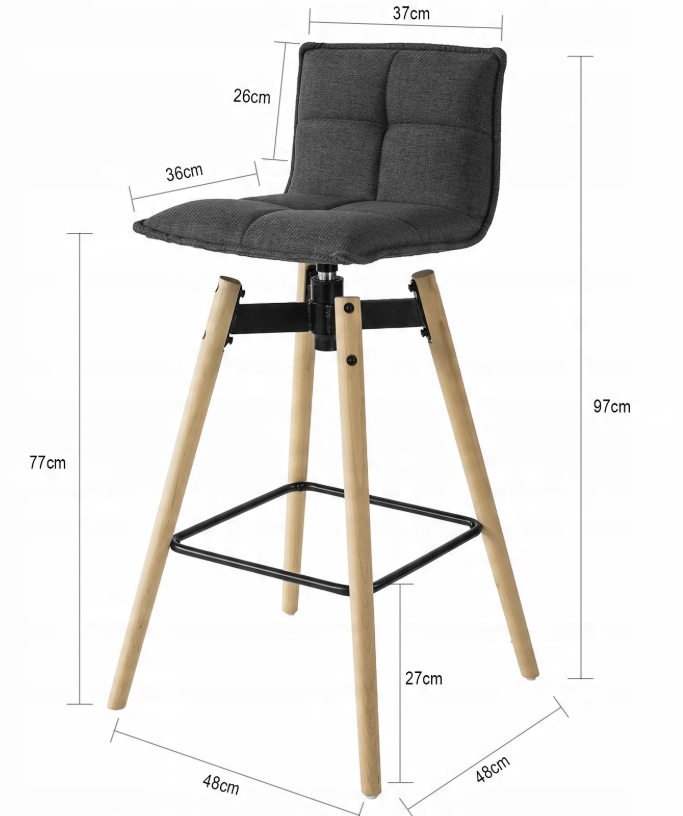 SoBuy Barkruk FST45-DG - 360 Graden Draaibaar - 48 x 48 x 97 cm - Donkergrijs