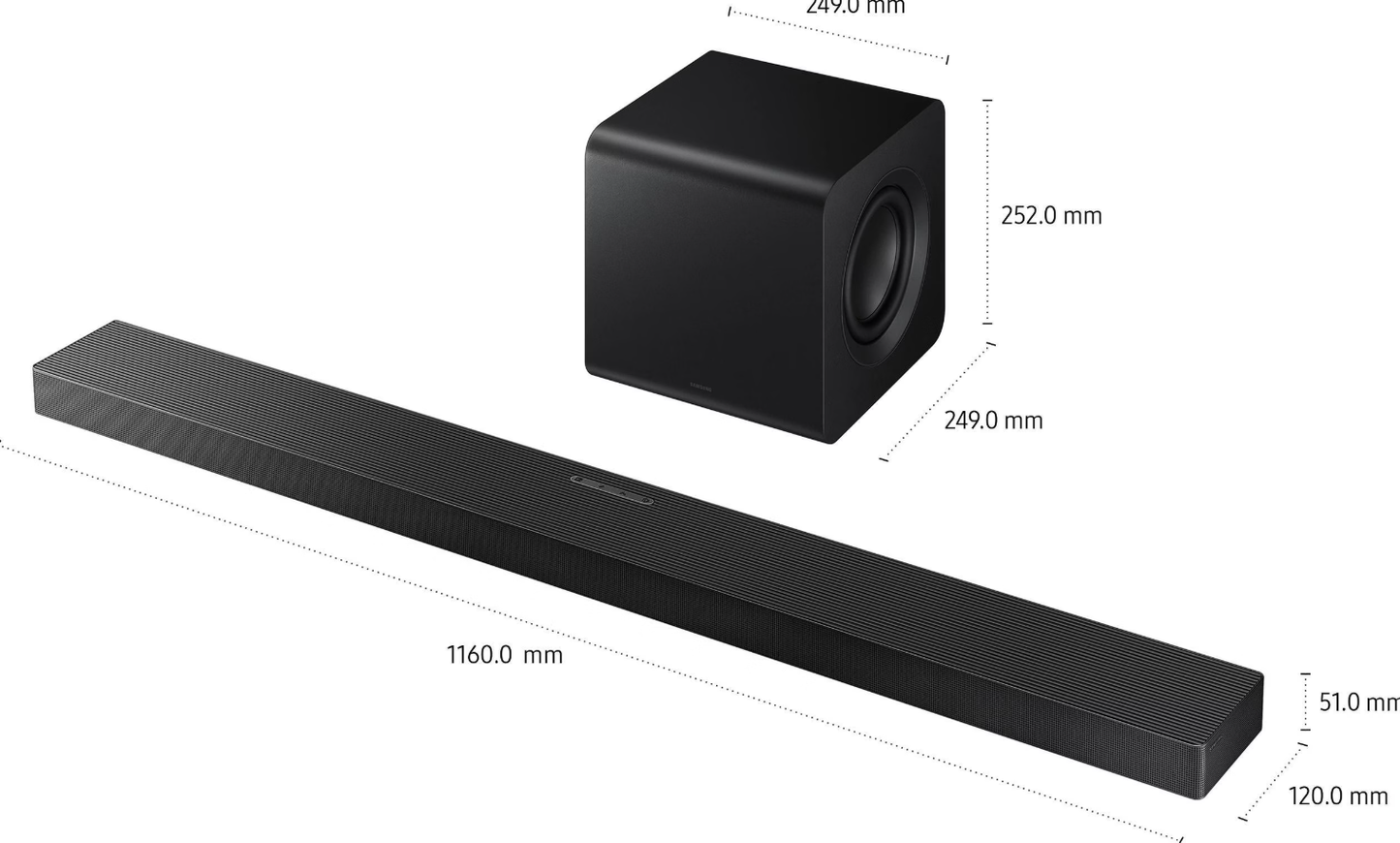 Samsung - Q-Series Soundbar & Draadloze Subwoofer - HW-QS700F - Cinematic Dolby Atmos - Q-Symphony & SpaceFit Sound - Zwart Metaal & Kunststof