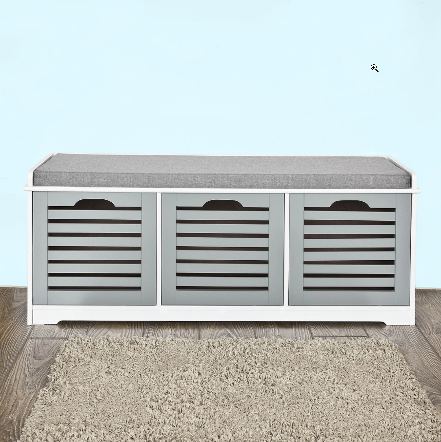 SoBuy FSR23-HG Moderne Schoenenbank - 3 Manden - 35 x 105 x 43 cm - Wit/Grijs