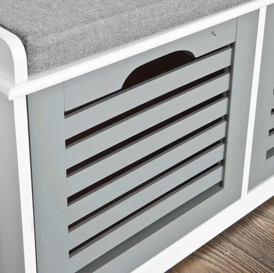 SoBuy FSR23-HG Moderne Schoenenbank - 3 Manden - 35 x 105 x 43 cm - Wit/Grijs