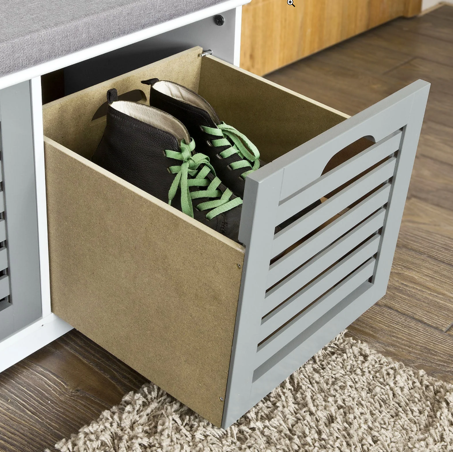 SoBuy FSR23-HG Moderne Schoenenbank - 3 Manden - 35 x 105 x 43 cm - Wit/Grijs