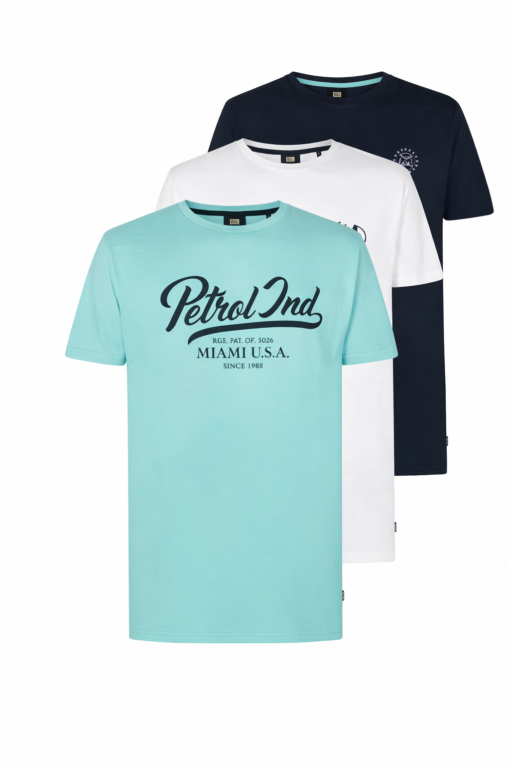 Petrol Industries Classic T-Shirt Heren - Set van 3 - Wit, Blauw & Navy - Maat S