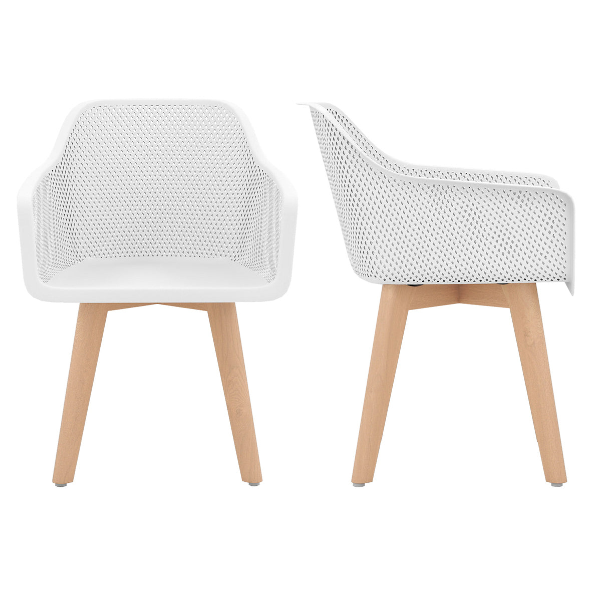 Coast Eetkamerstoelen Wit – Set van 2 – 57 x 56 x 75 cm – Met Mesh Rugleuning en Beukenhouten Poten