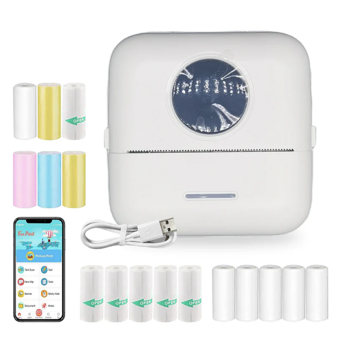 HeppieBabie Bluetooth Pocket Printer - Mini Printer - Sticker - Mobiele Fotoprinter - Incl 16 Papierrollen