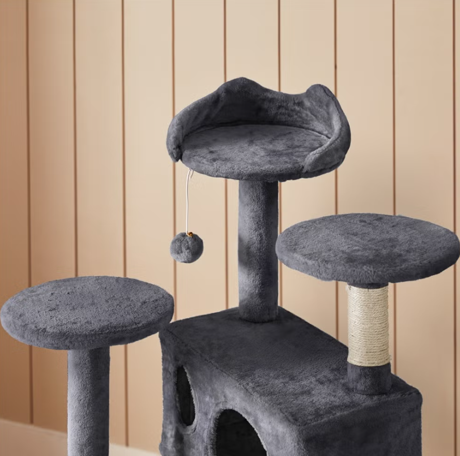 Yaheetech Krabpaal - 3 Uitkijkplatforms - 2 Kattenholletjes - 49 x 49 x 139 cm - Donkergrijs