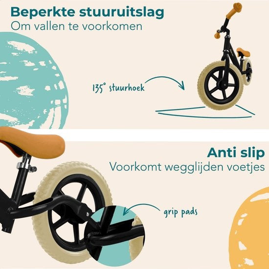 LifeGoods KiddyCruiser Loopfiets - 2 jaar - Jongens en Meisjes - Balance Bike - Zwart