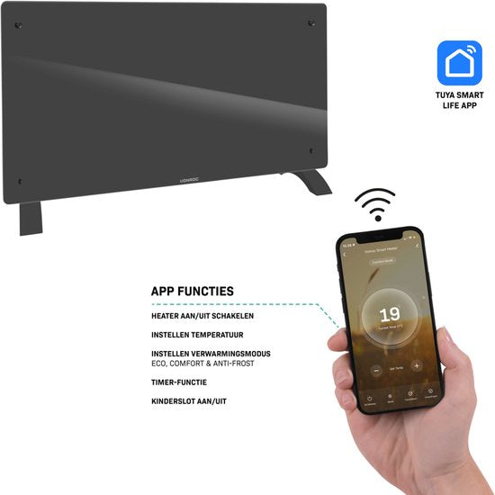 VONROC Convectorkachel Luxe - Elektrisch - Wifi App - 1250-2500W - Instelbaar - 30m2 - Grijs
