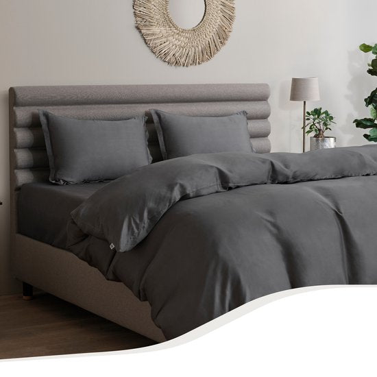 Home by TEMPUR - Topper Hoeslaken - 90 x 200 x 9 cm - Antraciet & Bamboevezels - Zijdezacht & Strijkvrij - Slaapkamer & Comfort - Drogerbestendig en kreukvrij