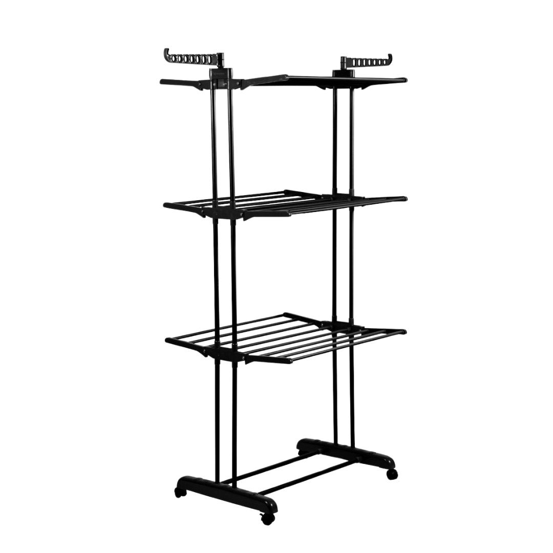 Homra Inklapbaar Wasrek - met Wieltjes - 45m Droogruimte - 77x50x170 CM - Zwart