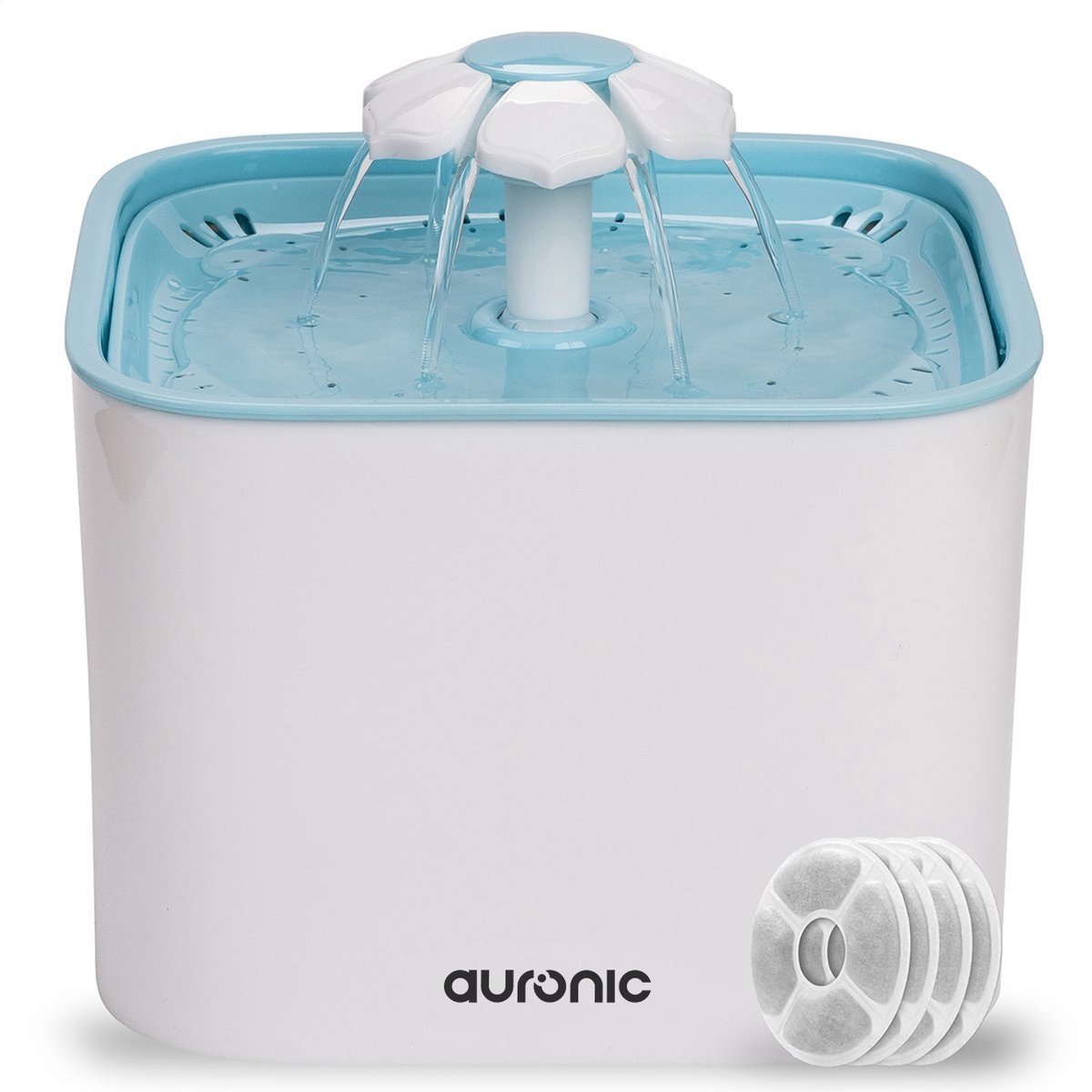Auronic Drinkfontein voor Katten en Honden - 2L - Incl. 4 Filters - Wit