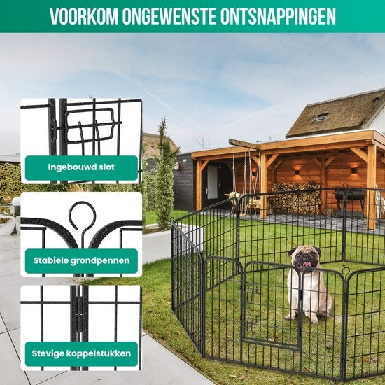 Avalo Puppyren Ø210cm Opvouwbaar - Zwart - 8 panelen 80x60cm