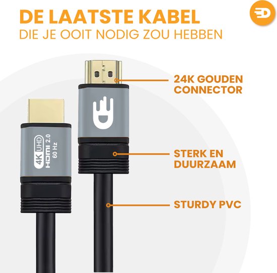 Drivv. Premium HDMI Kabel 2.0 - Ultra HD 4K 60 Hz - HDMI naar HDMI - Geschikt voor Xbox Series X & PS5 - 2 meter - PVC - Grijs