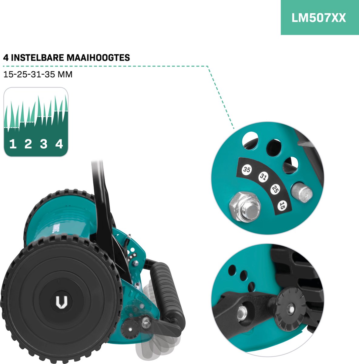 VONROC Kooimaaier – Handgrasmaaier - 300mm - 4 instelbare maaihoogtes - incl. muurbeugel en opvangzak