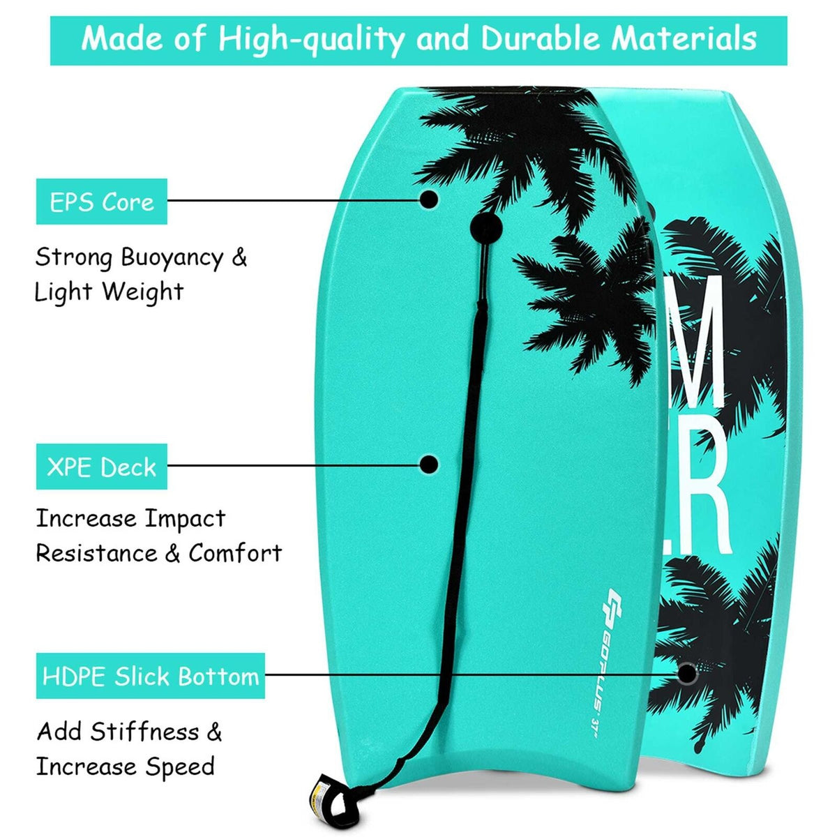 Coast bodyboard surfplank sup bord zwemboard zwemboard zwemboard 94 x 47 x 5,5 cm groen
