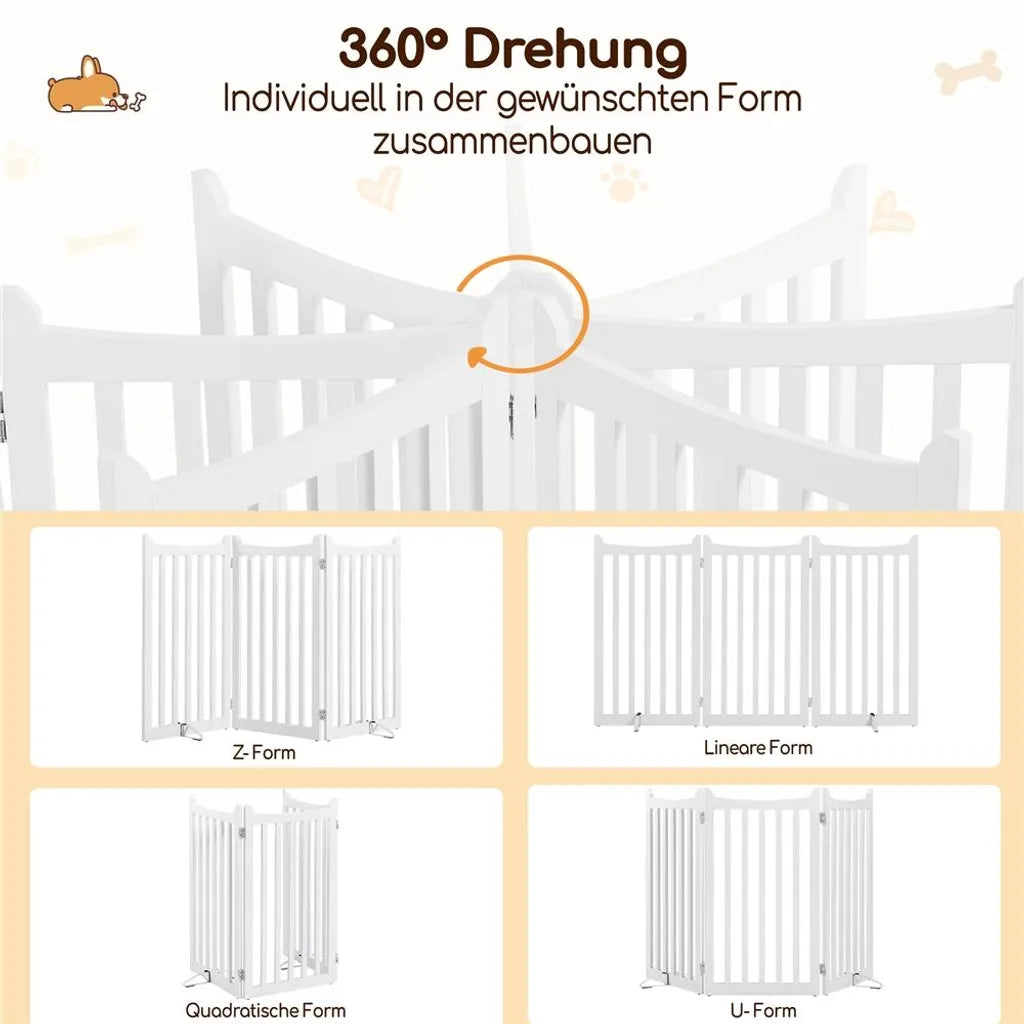 Yaheetech Hondenhekje 151,5 × 90,5 cm – Wit Hout – Opvouwbaar Veiligheidshek met 3 Panelen en 2 Steunvoeten