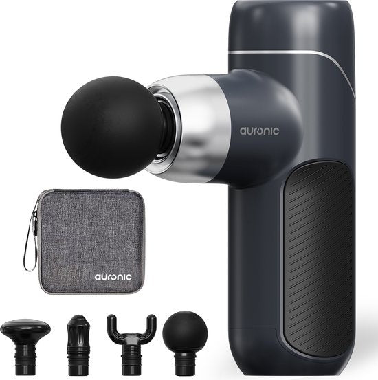 Auronic Massage Gun - Massage Apparaat - Professioneel - 4 Opzetstukken en Koffer - Massage Pistool - Hele Lichaam - Donker Grijs