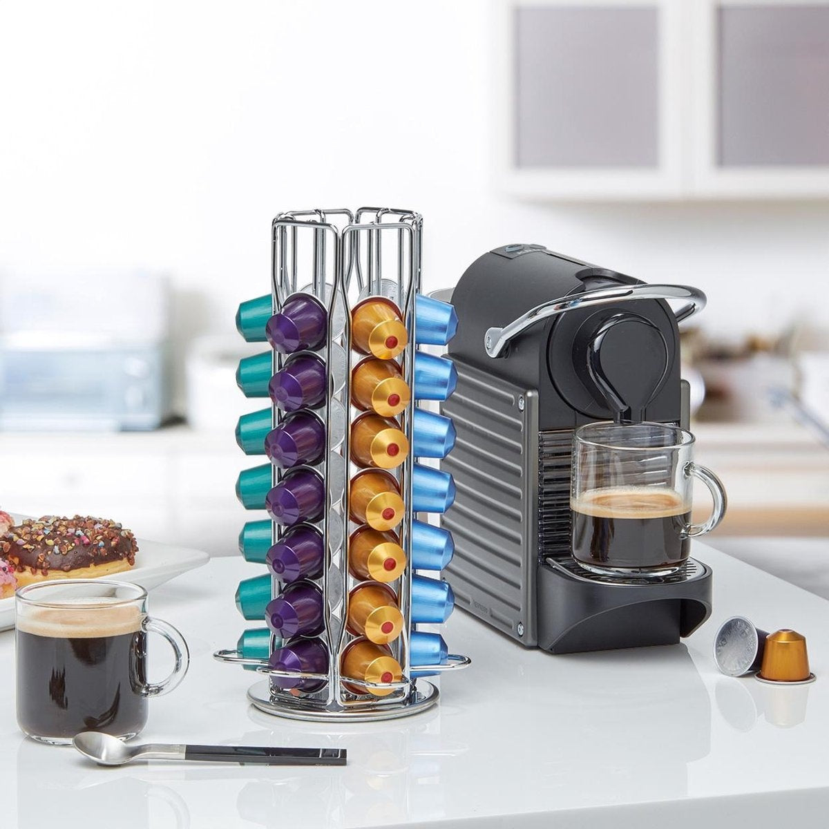 KitchenBrothers Capsulehouder - Koffiecups houder - Geschikt voor Nespresso - 42 Cups - Draaibaar - RVS