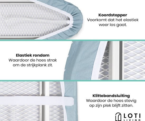 Loti Living Strijkplankhoes 124 x 38 cm - Breeze - Strijkplankovertrek - Complete set - Universeel