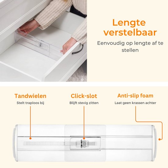 Posity Ladeverdeler - Verstelbaar & Uitschuifbaar - 12 Stuks - Lade Organizer - Voor Keuken, Slaapkamer & Kleding - Kunststof - Transparant