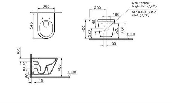 VitrA - Compleet Bidet WC-Set voorwandinstallatie - VitrA Integra Round randloos bidet toilet en zitting + VitrA V-Fix Prime Inbouwreservoir + VitrA Origin bedieningsplaat wit