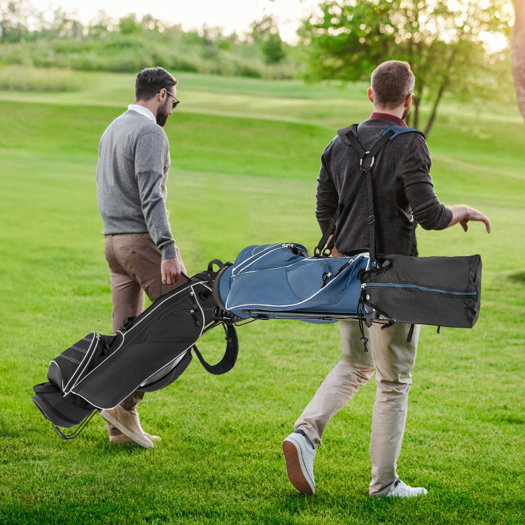 Coast Golf Stand Cart Bag – 4-weg verdeler – Lichtgewicht met 4 opbergvakken – Inclusief regenhoes – Handvatten en dubbele schouderriem – Afmetingen: 36 x 32 x 112 cm – Kleur: Zwart