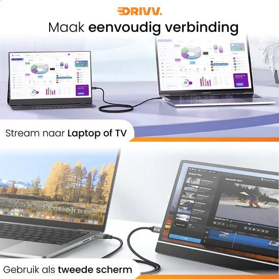 Drivv. Premium Mini HDMI naar HDMI Kabel 2.1 - 8K 60Hz / 4K 120Hz Ultra HD - 2 meter - Grijs - Geschikt voor Camera's, Tablets en Laptops