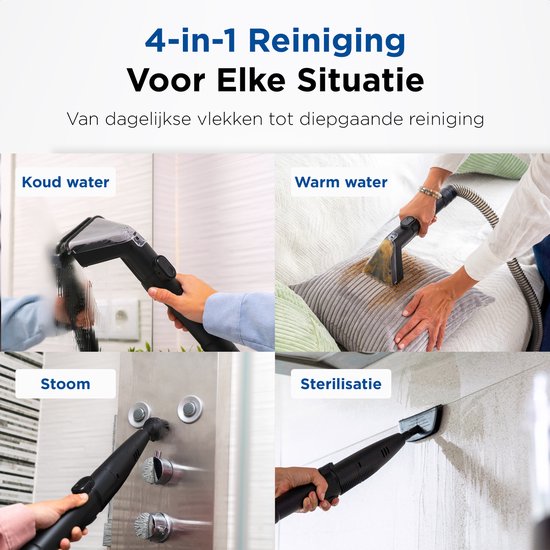 Qclean® Tapijtreiniger GO+ 1800W - All-in-1 Stoomreiniger & Vlekkenreiniger - Voor Tapijt, Meubels, Keuken & Badkamer - Zelfreinigend - Zetelreiniger - Bank reiniger- Reinigingsmachine - Waterstofzuiger - Incl. Schoonmaakmiddel