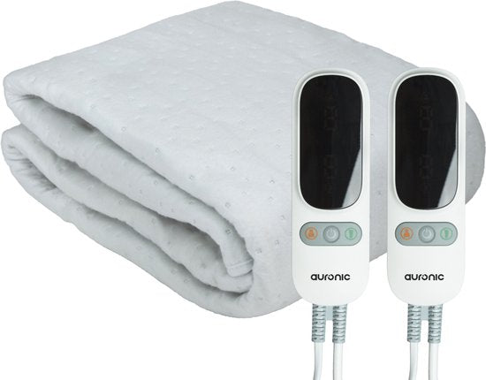Auronic Elektrische Onderdeken XL - 190x160cm - 2 Persoons - Verwarmingsdeken - 2 Warmtezones - Wit