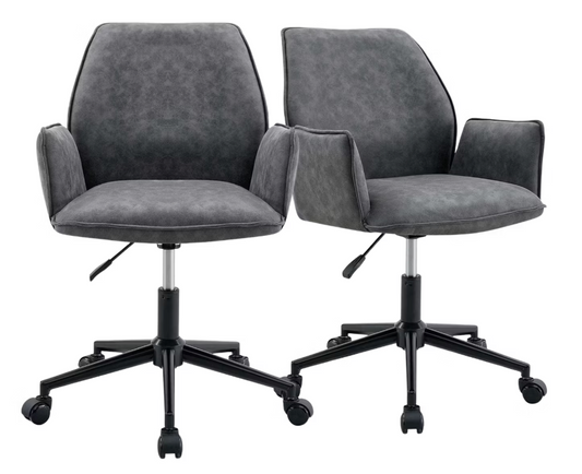 Jill Bureaustoelen Set van 2 - Antraciet Microfiber - 58,5 x 64 x 82,5-91,5 cm - In Hoogte Verstelbaar
