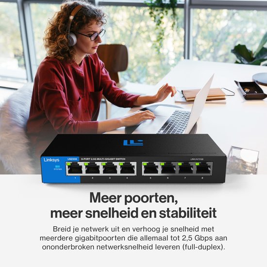 Linksys LN2308 - Netwerk Switch - Unmanaged - 2500 Mbps - 8-Poorten