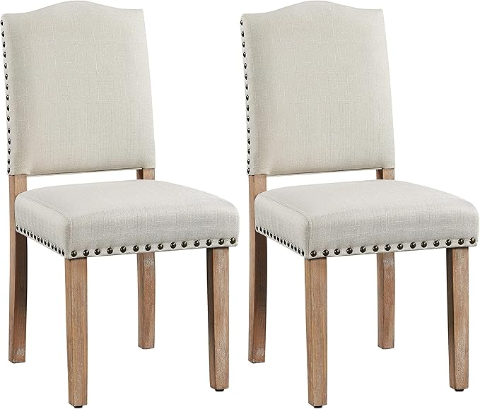 Yaheetech Eetkamerstoelen Set van 2 Gestoffeerd met Houten Poten - Beige - Max. 136 kg