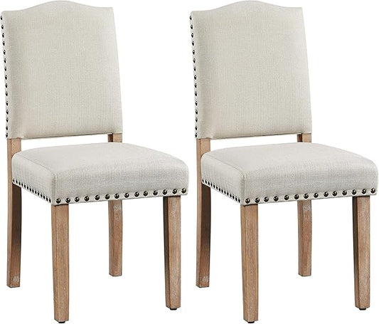 Yaheetech Eetkamerstoelen Set van 2 Gestoffeerd met Houten Poten - Beige - Max. 136 kg