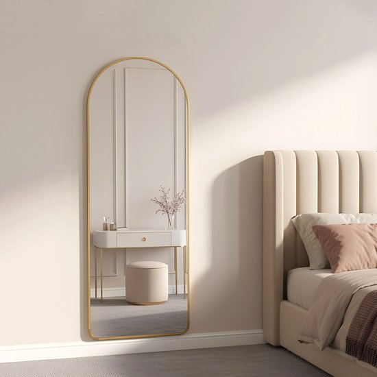 Fraay Passpiegel 160x55cm - Staand & Hangend - Minimalistische Wandspiegel - Staande Spiegel - Geborsteld Goud