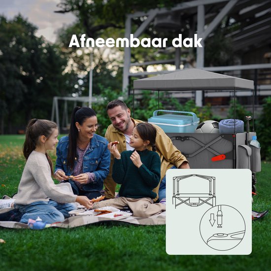 LifeGoods Bolderkar - Opvouwbaar - Kinderenvervoer - Met Dak - 80KG Draagkracht - Grijs