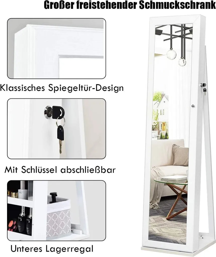 Coast Sieradenkast met Spiegel - MDF - 37 x 38 x 157 cm - Wit