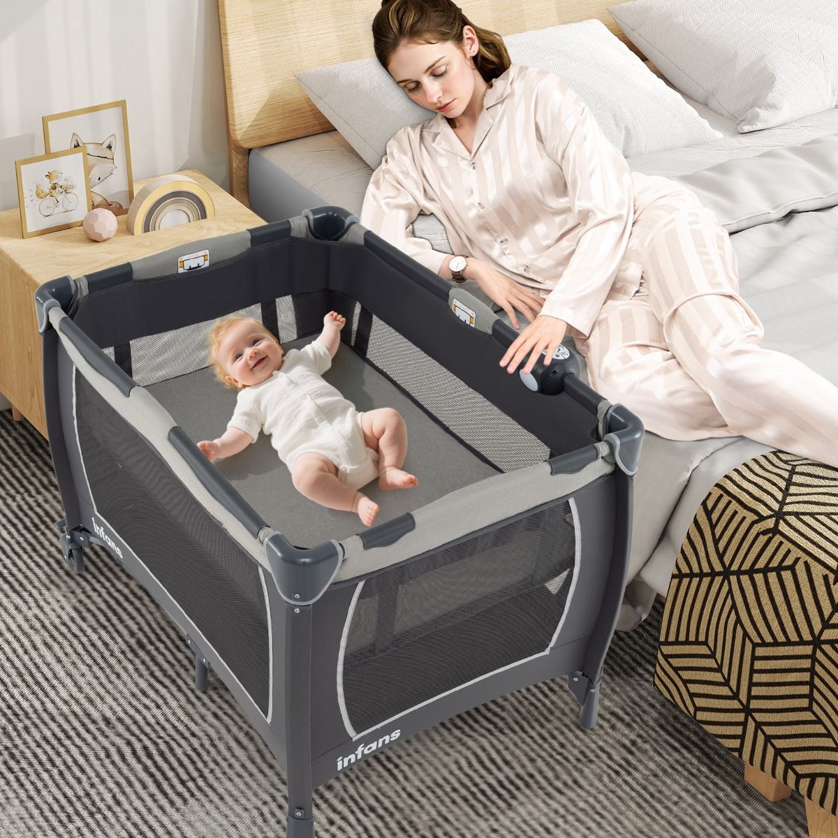 Coast 5-in-1 Reisbedje voor Baby's - Opvouwbaar babybed met commode en opbergmand - Inclusief draagtas - Grijs