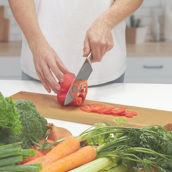 KitchenBrothers Messenset - Messenblok - 16-Delig - met Schaar en Aanzetstaal - Zilver/ RVS