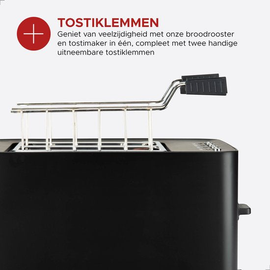 Bourgini Tosti Toaster met Bagelfunctie - Broodrooster met Tostiklemmen - Zwart - Matte Finish - Extra brede sleuf geschikt voor 2 tosti's