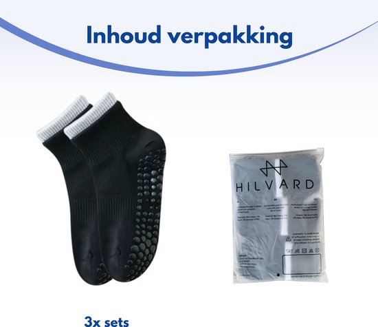 Hilvard Pilates sokken - Yoga sokken - Enkelsokken - 3 Paar - Zwart en Wit - Anti-slip sokken - One size fits all