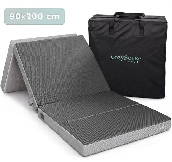 CozySense® Opvouwbare Matras 90x200 cm – Logeermatras – Vouwmatras – Ademend – Afneembare Hoes & Draagtas – 10 cm Dik – Medium
