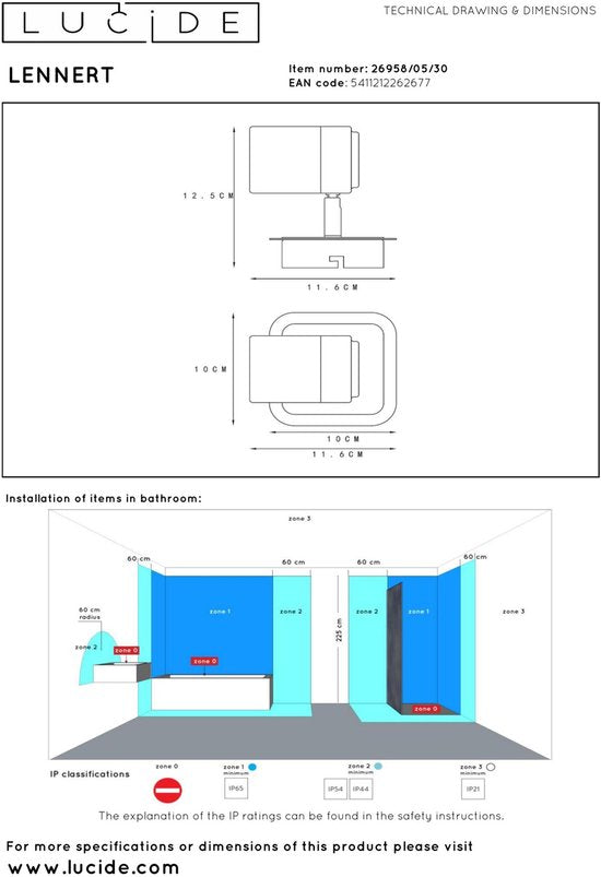 Lucide LENNERT - Plafondspot (Plafondlamp) Badkamer - LED Dimbaar - GU10 - 1x5W 3000K - IP44 - Zwart