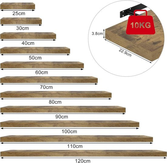 WOLTU Wandplank Vintage Bruin – 25 x 23 x 3,8 cm – Zwevende Houten Plank voor Boeken en Decoratie