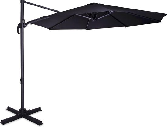 VONROC Premium Zweefparasol Bardolino Ø300cm – Incl. kruisvoet & beschermhoes – Ronde parasol – 360 ° Draaibaar - Kantelbaar – UV werend doek - Zwart
