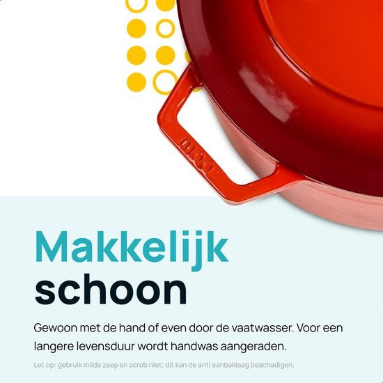 MOA Gietijzeren Braadpan - Inhoud 5,7 liter - 26CM - Rond - Alle warmtebronnen - Ook voor inductie - Gewicht 5,8 kg - Kersenrood - C26CB