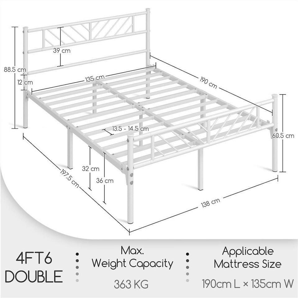Yaheetech Metalen Bedframe Minimalistisch 197,5x138x88,5 cm - Wit