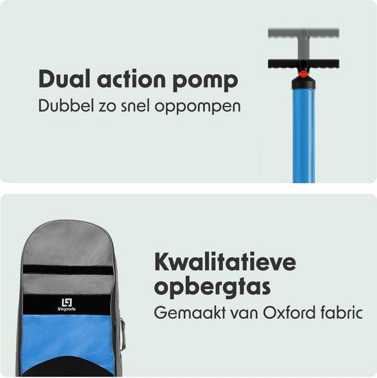 LifeGoods PaddlePro SUP Board - met Zitje - Opblaasbaar Paddle Board - Complete Set - Max. 135KG - 320x81cm - Wit/Sky Blue
