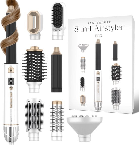 Sansbeauté Multistyler – 8-in-1 Airstyler & Föhnborstel – 1400 W – Goud/Wit